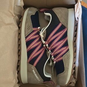 Merrell Tan and Navy Shoes with Pink Accents